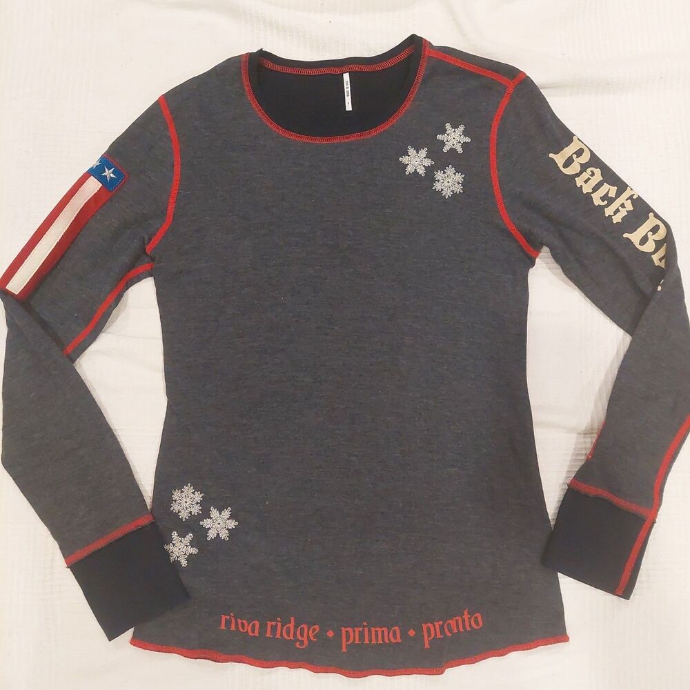 Vail Alp-n-Rock Long-sleeve Thermal Top Gray/Black REVERSABLE Crew Neck Sz 4 EUC